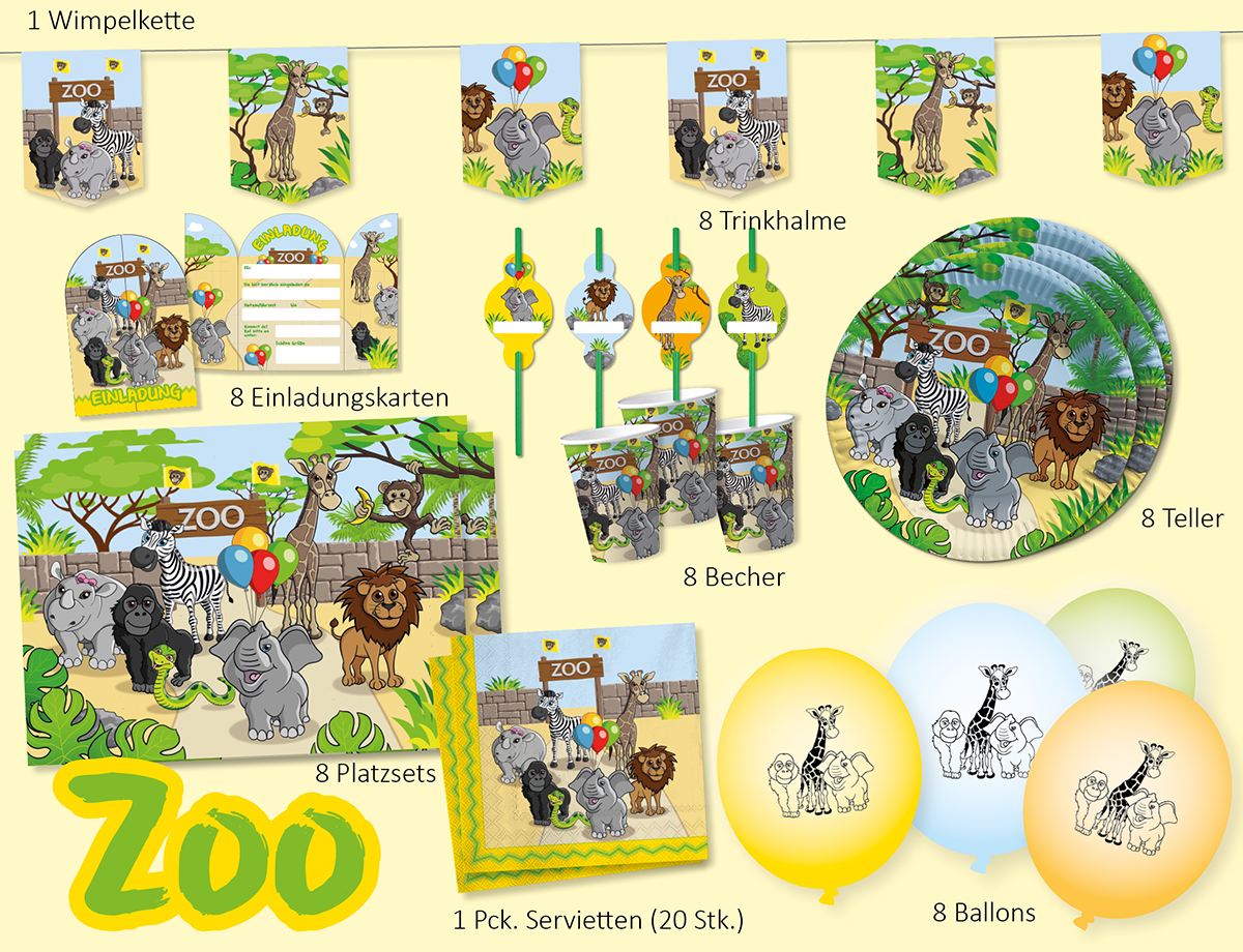 69 Teiliges Zoo Partyset