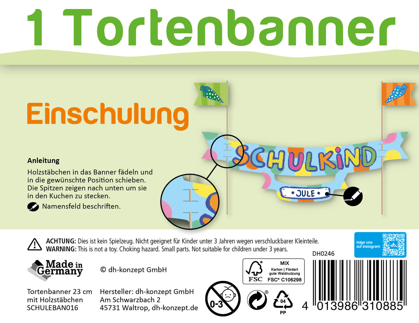 Einschulung Tortenbanner