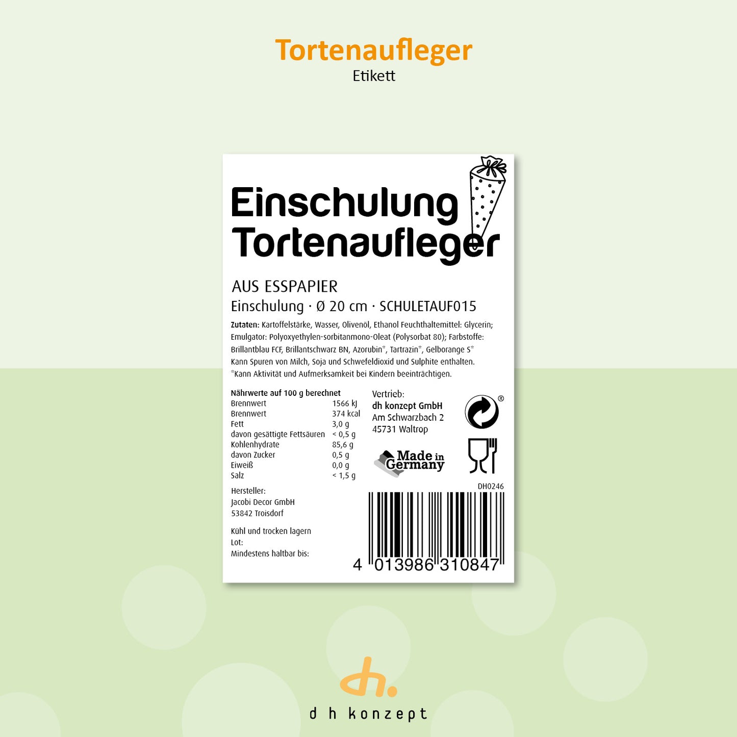 Einschulung Tortenaufleger