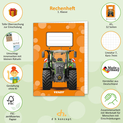Orangefarbenes FENDT Rechenheft A5 als Zubehör für die Schultüte zur Einschulung