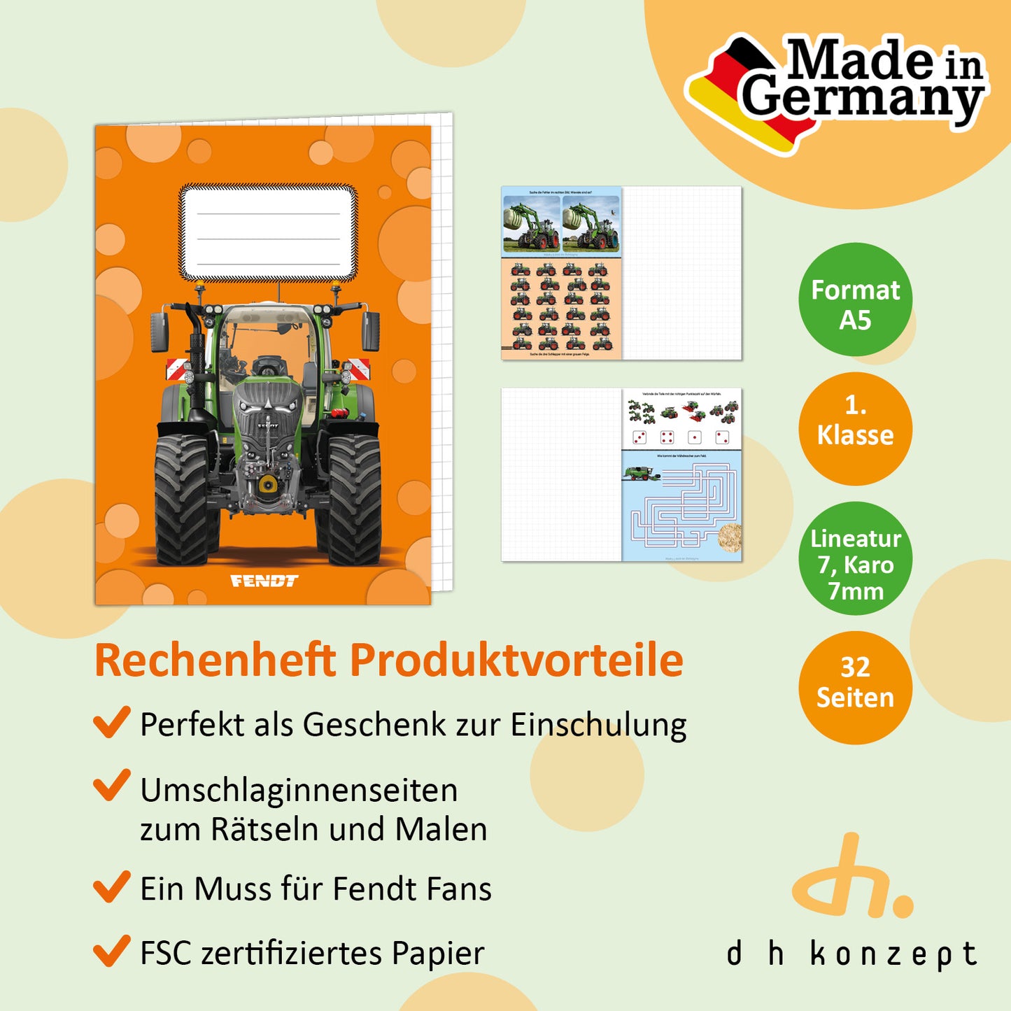 Innenseiten des FENDT Schulhefts mit extra großen Kästchen der Lineatur 7
