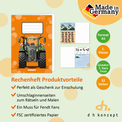 Innenseiten des FENDT Schulhefts mit extra großen Kästchen der Lineatur 7