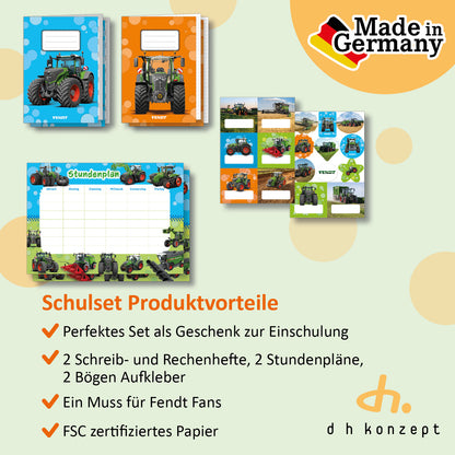 Schulset von Fendt mit 2 Rechenheften, 2 Schreibheften, 2 Stundenplänen und 2 Bögen Aufkleber