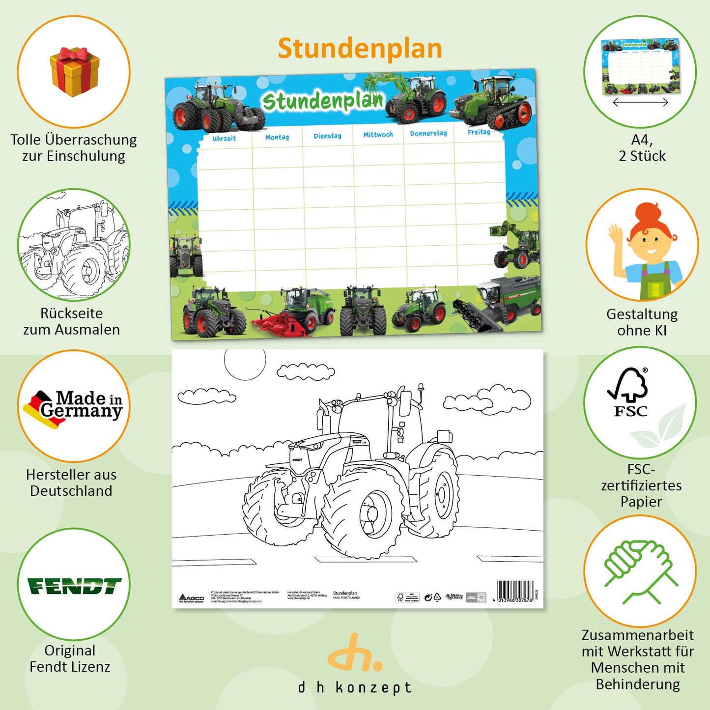 Übersichtliche Aufteilung des FENDT Stundenplans für die Grundschule