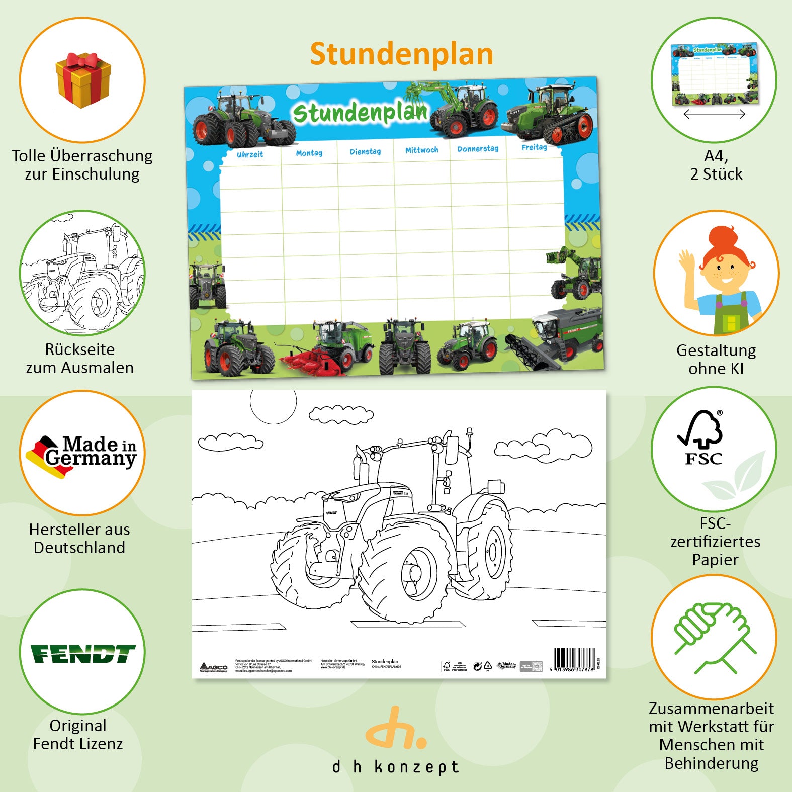 Übersichtliche Aufteilung des FENDT Stundenplans für die Grundschule