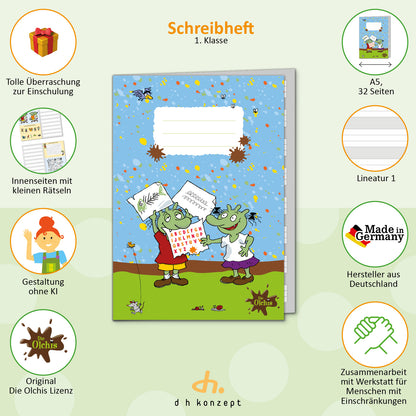 Die Olchis Schulheft A5 als Geschenkidee für die Schultüte zur Einschulung