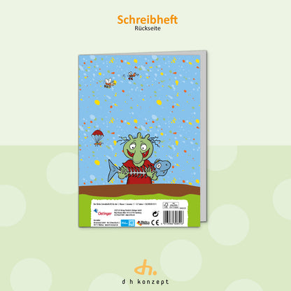 Rückseite des Die Olchis Schulhefts mit humorvollem Design für Schulkinder