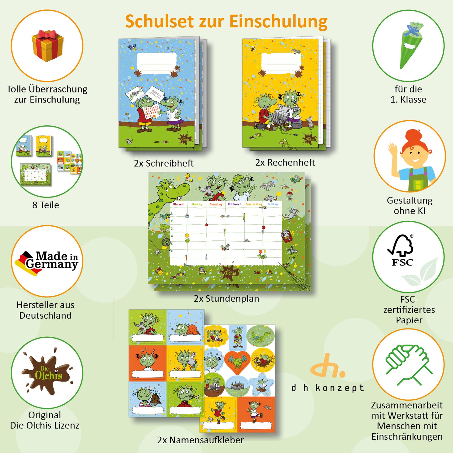 Die Olchis Schulzubehör und Schreibwaren als Geschenkidee zum ersten Schultag