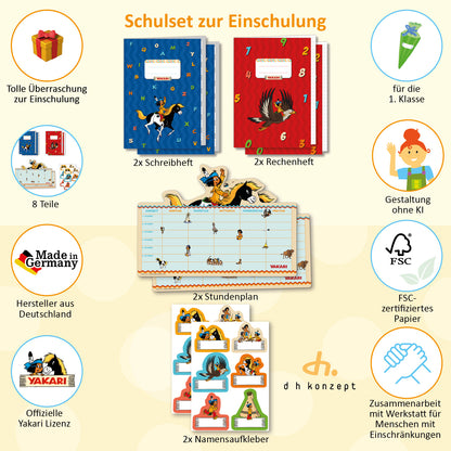 Übersicht des Yakari Einschulungs-Sets mit allen wichtigen Infos.