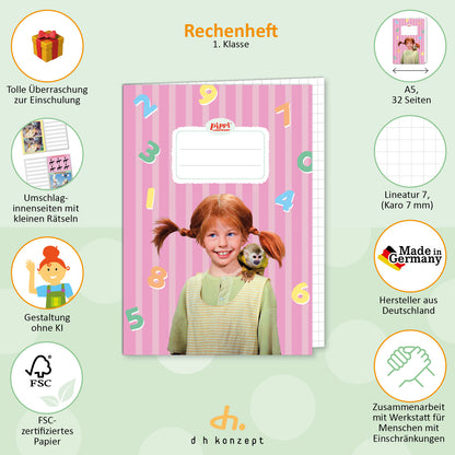 Pippi Langstrumpf Schulheft Rechnen