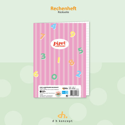 Rückansicht des Pippi Langstrumpf Schulhefts für die erste Klasse.