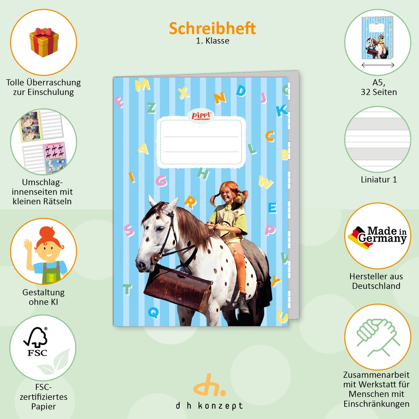 Pippi Langstrumpf Schulheft Schreiben